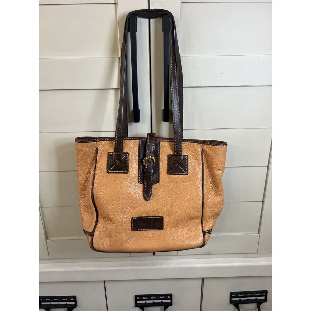 Dooney & Bourke Vintage Pebbled Leather Orange Brown Tote Handbag Purse